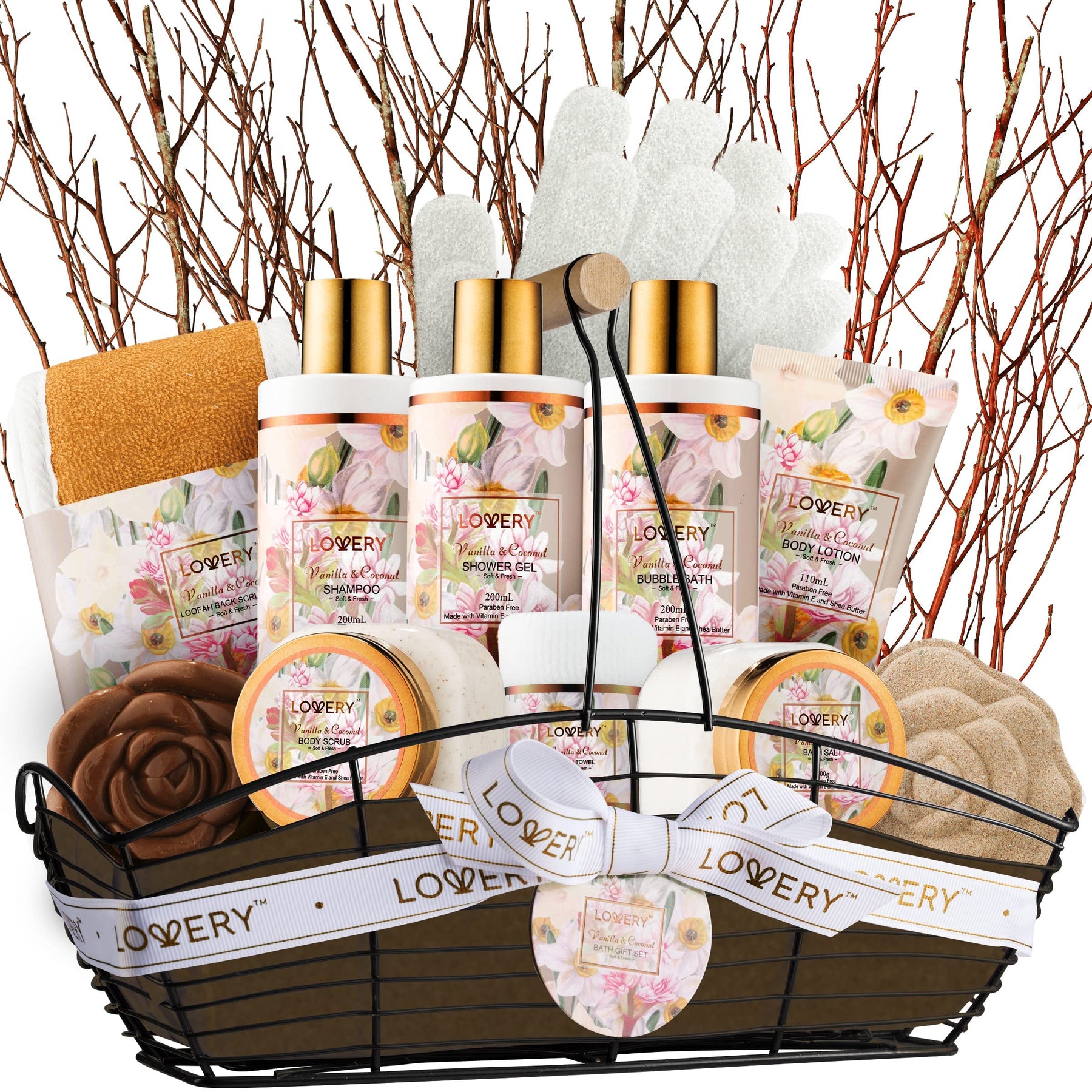 Vanilla Coconut Spa Basket - 13pc Deluxe Set