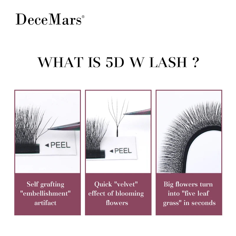 DeceMars 5D W-Shaped Eyelash Extensions, 12-Line Tray