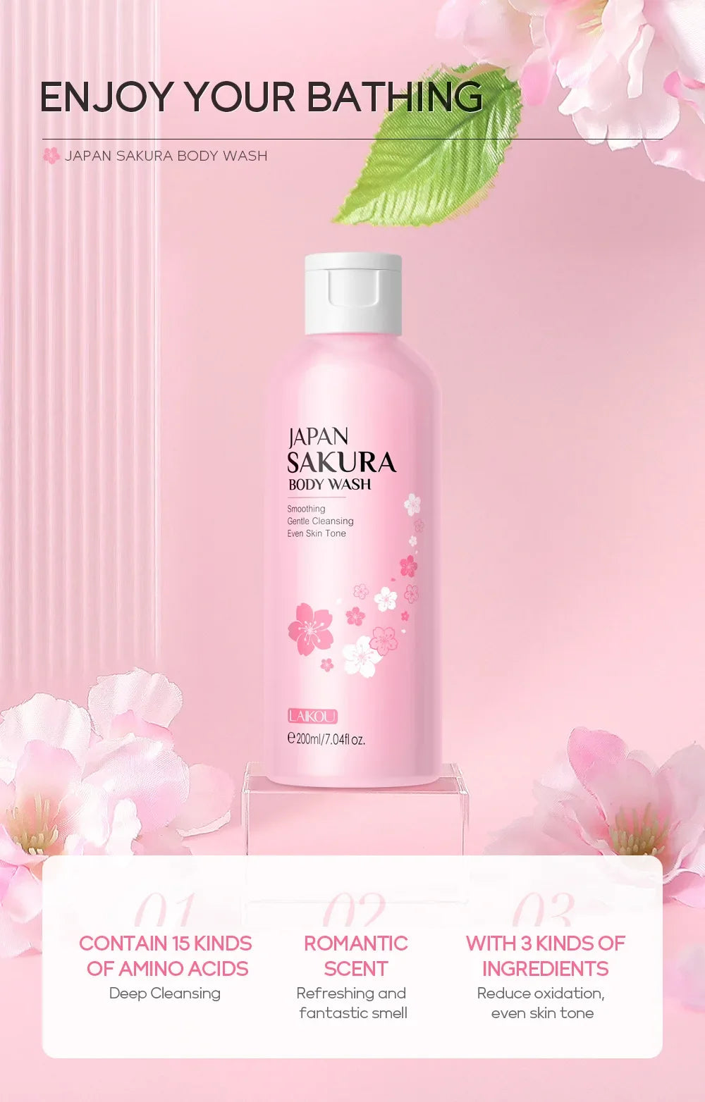 LAIKOU Sakura Shower Gel, 100ml or 200ml
