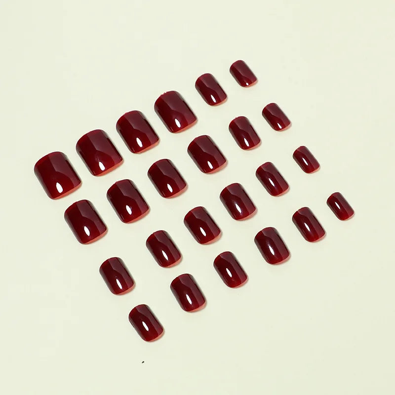 Wine Red Square Press-On Nails, 24-Piece Set