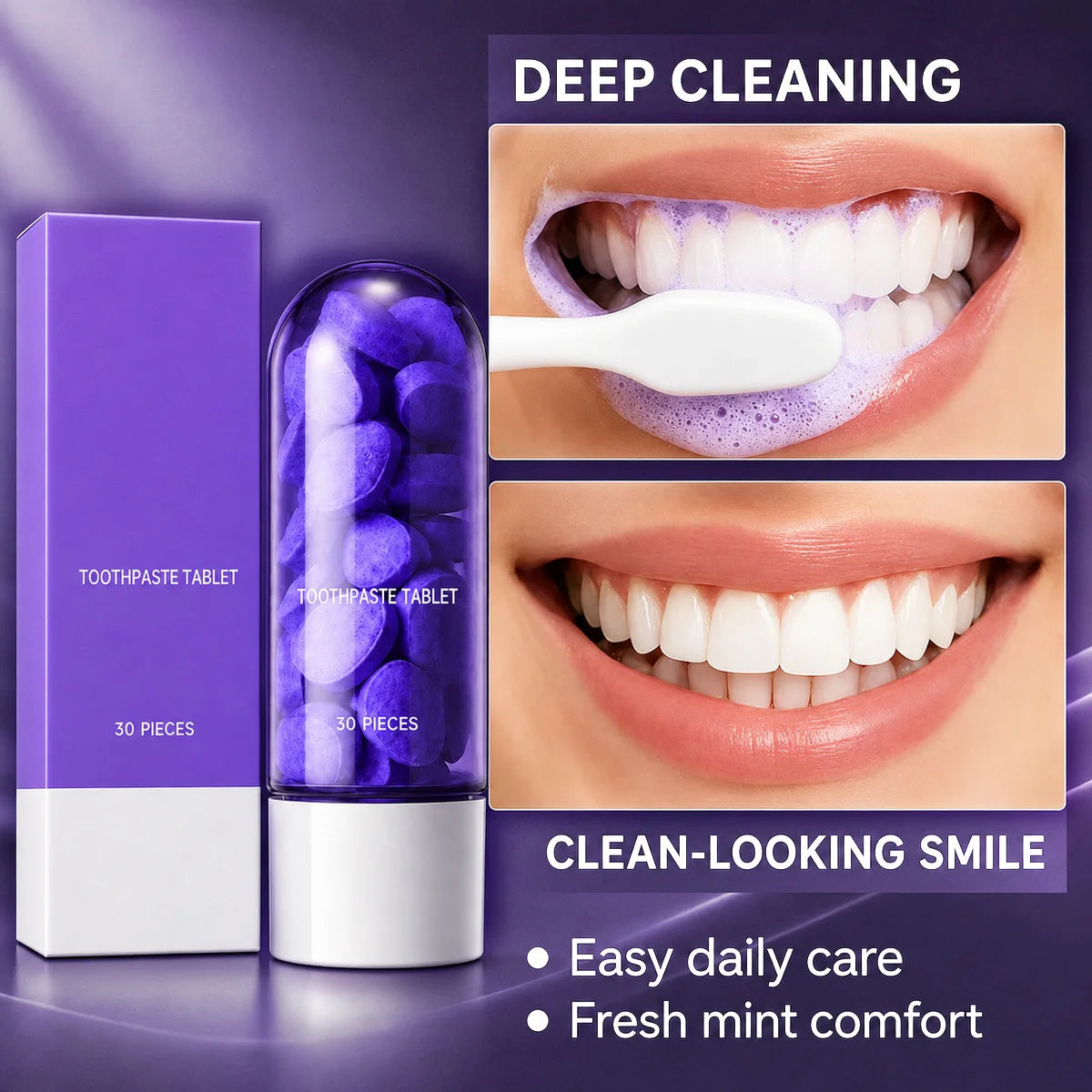 Purple Teeth Whitening Tablets, 30 Pieces