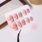 Pink Floral French Press-On Nails, 24-Piece Set