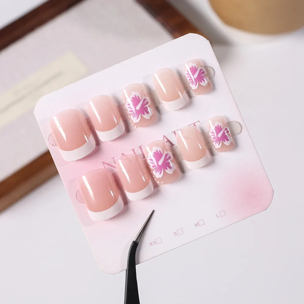 Pink Floral French Press-On Nails, 24-Piece Set