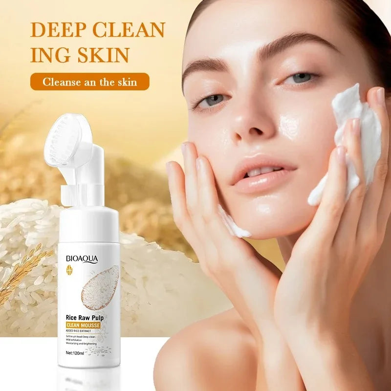 BIOAOUA Rice Foaming Facial Cleanser with Brush Head, 120 ml
