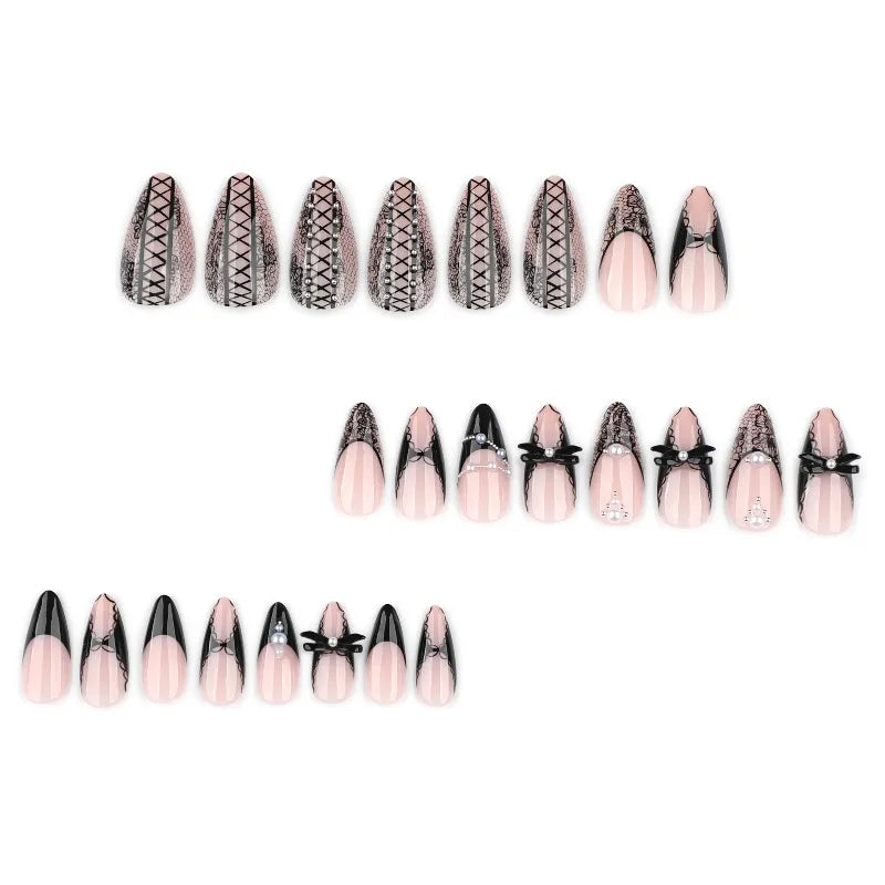 Black Bat Press-On Nails, 24-Piece Almond Set
