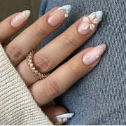 Pearl Starlight Floral Press-On Nails, 24-Piece Set