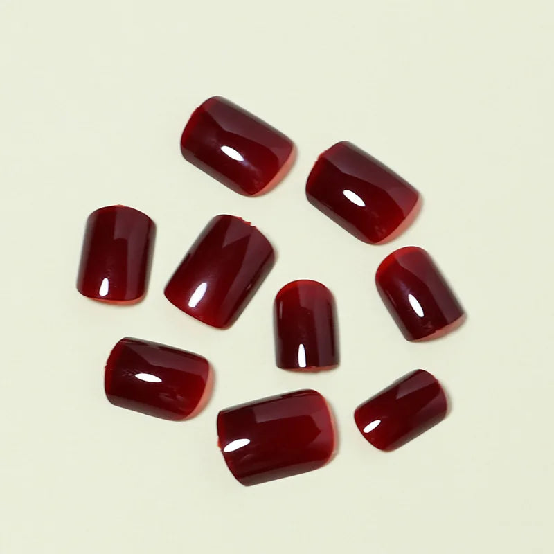 Wine Red Square Press-On Nails, 24-Piece Set