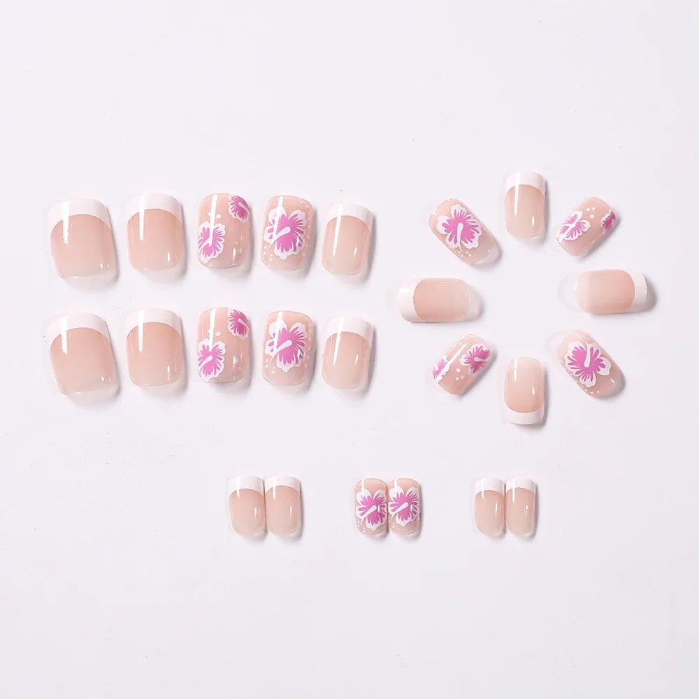 Pink Floral French Press-On Nails, 24-Piece Set