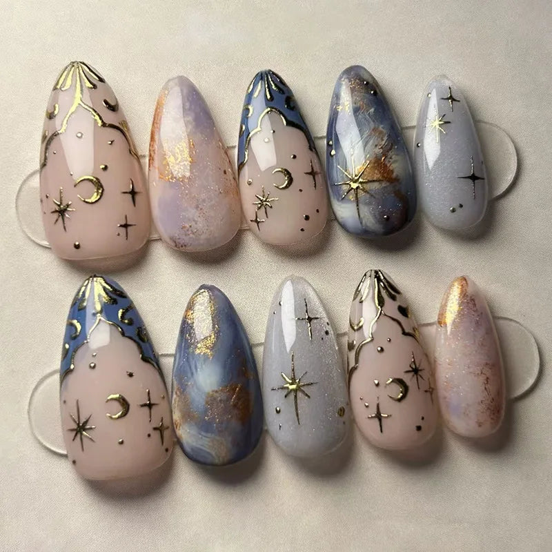 Romantic Y2K Star Press-On Nails, 24-Piece Almond Set