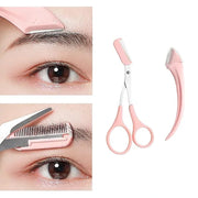 Eyebrow Trimmer Set with Curved Razor, Scissors and Comb