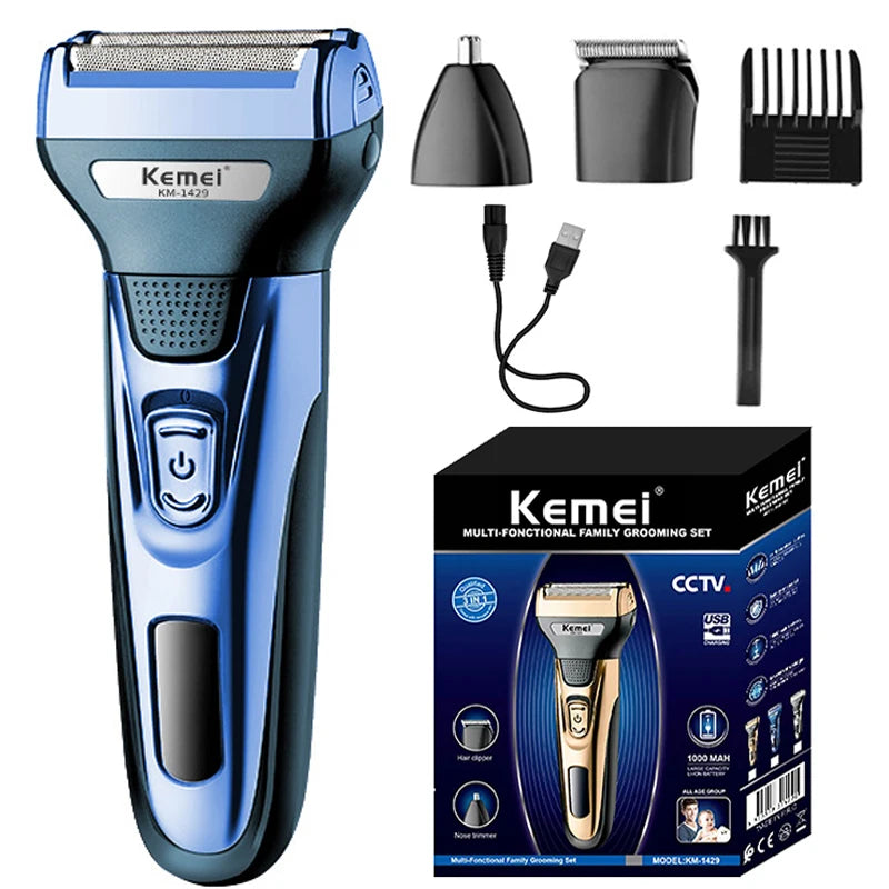 Kemei KM-1429 3-in-1 Electric Shaver and Hair Trimmer