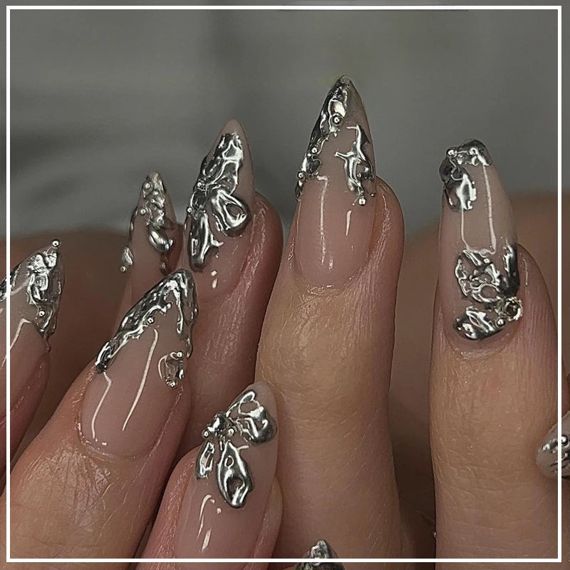 Metallic Cat Eye French Press-On Nails, 24-Piece Set