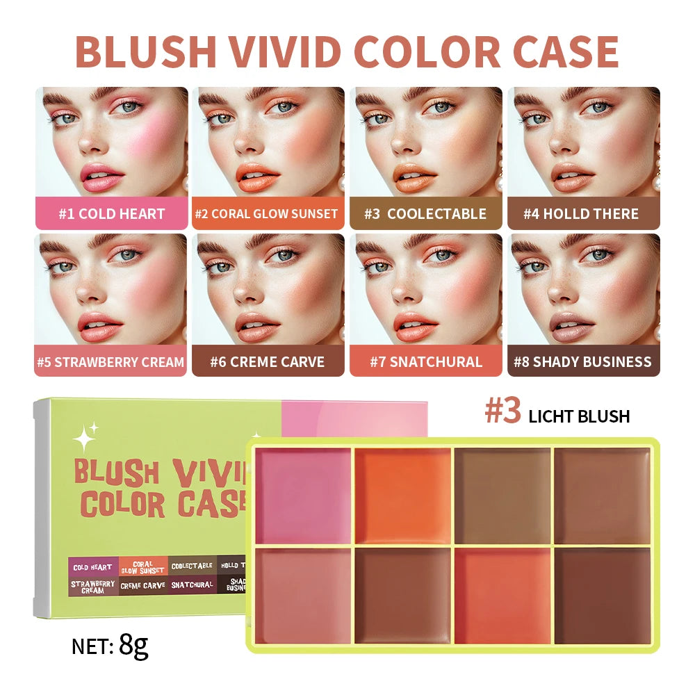 8-Color Cream Makeup Palette, Highlighter and Blush