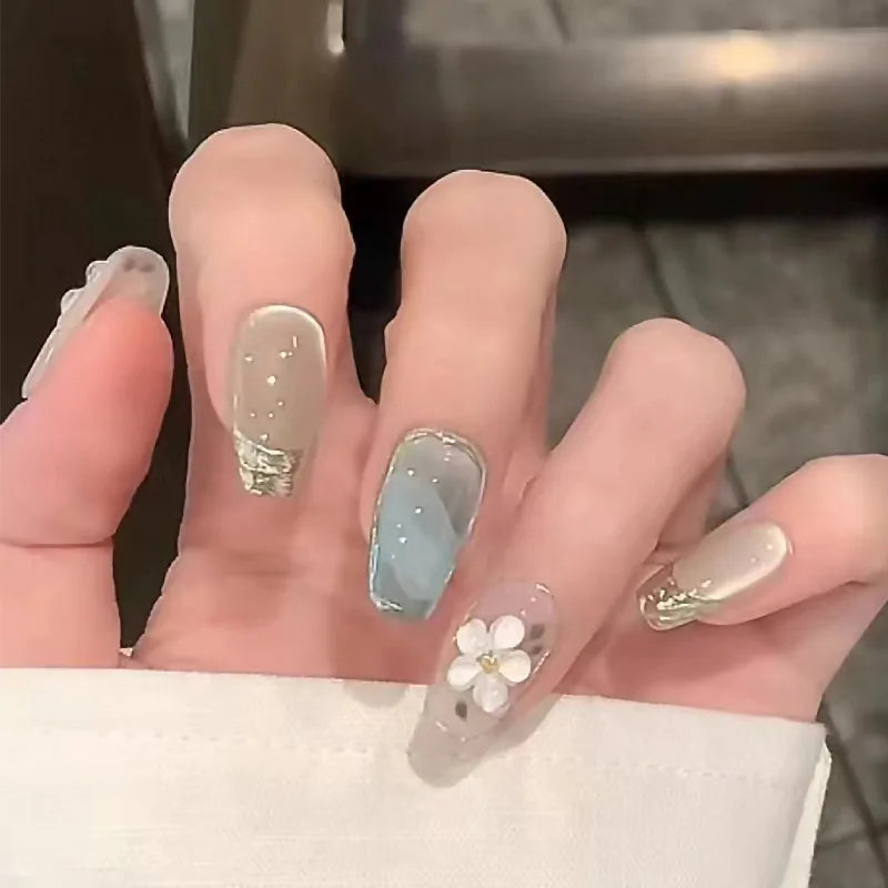 Romantic Y2K Star Press-On Nails, 24-Piece Almond Set