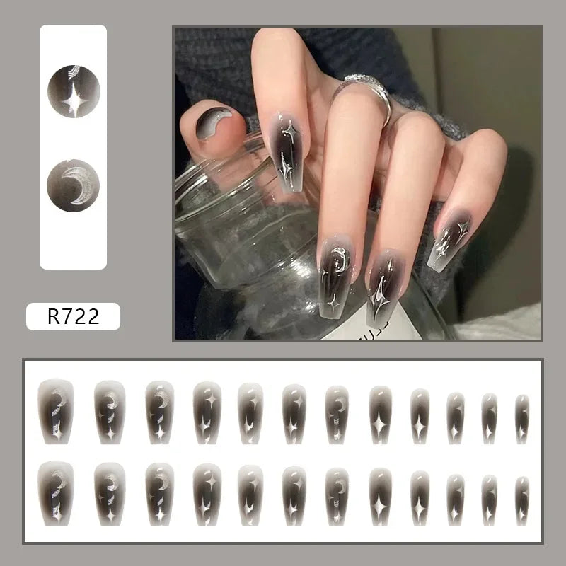 Black Bat Press-On Nails, 24-Piece Almond Set