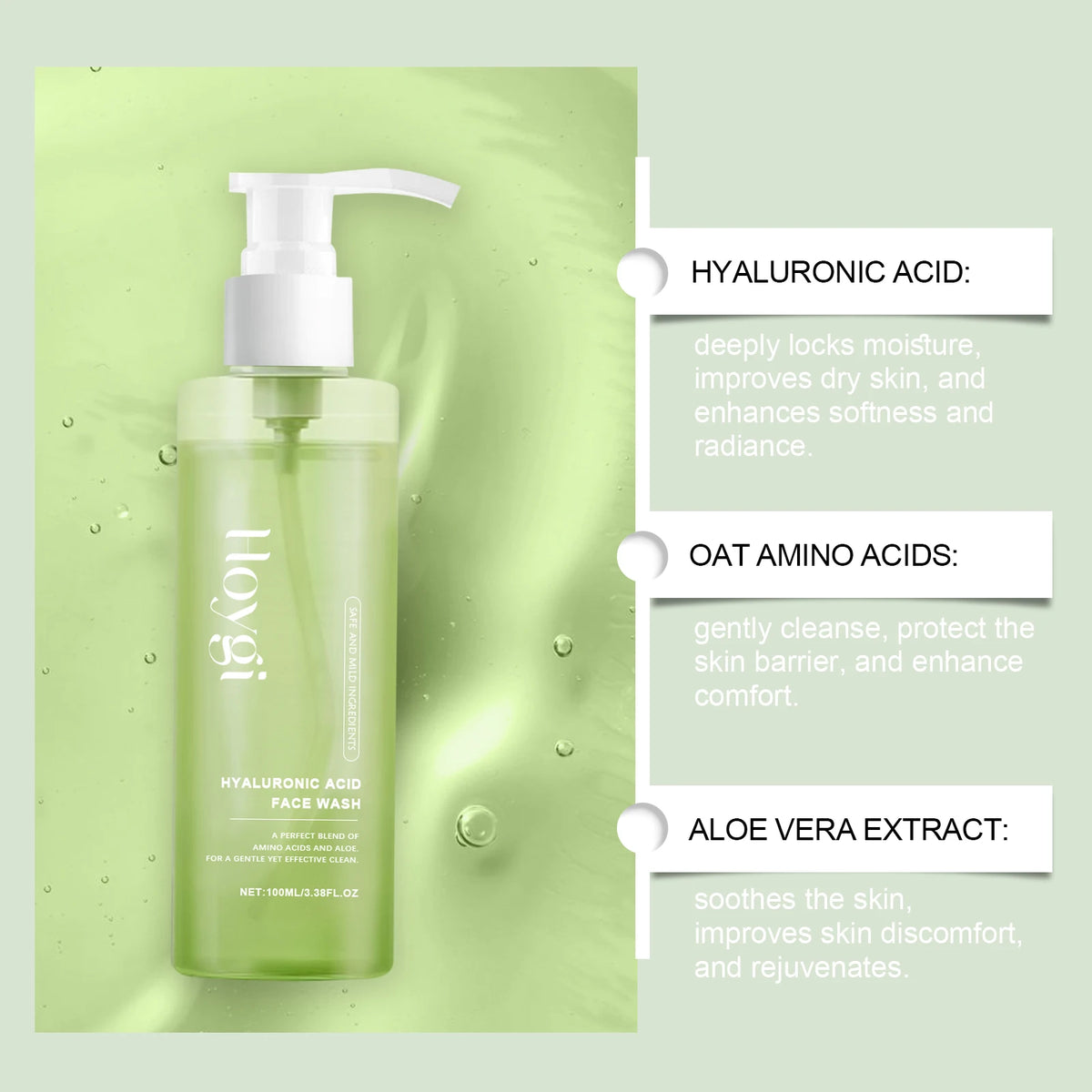 HOYGI Hyaluronic Acid Facial Cleansing Gel, 100 ml
