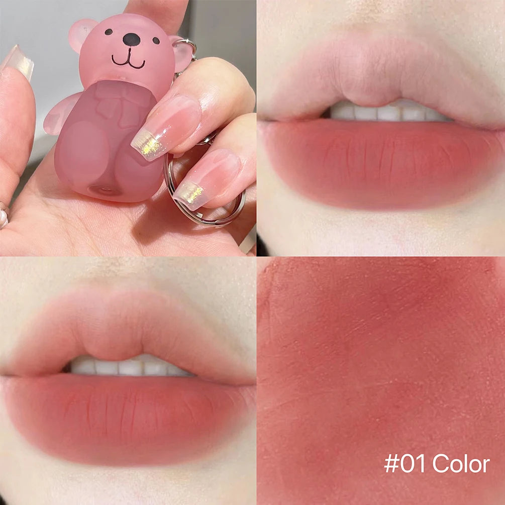 QIBEST Cute Bear Velvet Lip Mud Keychain