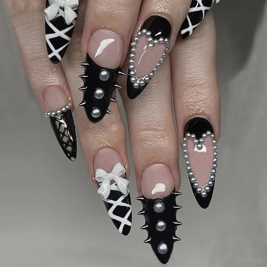 Black Bat Press-On Nails, 24-Piece Almond Set
