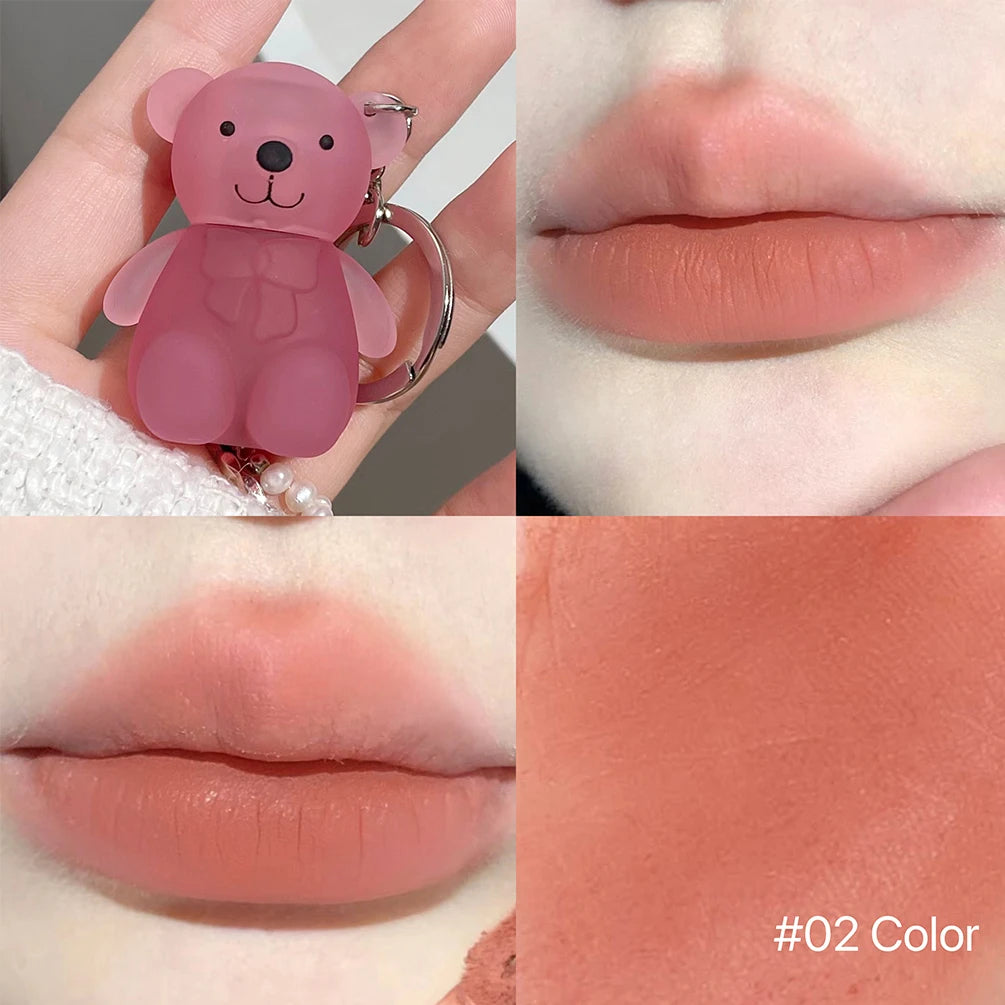 QIBEST Cute Bear Velvet Lip Mud Keychain