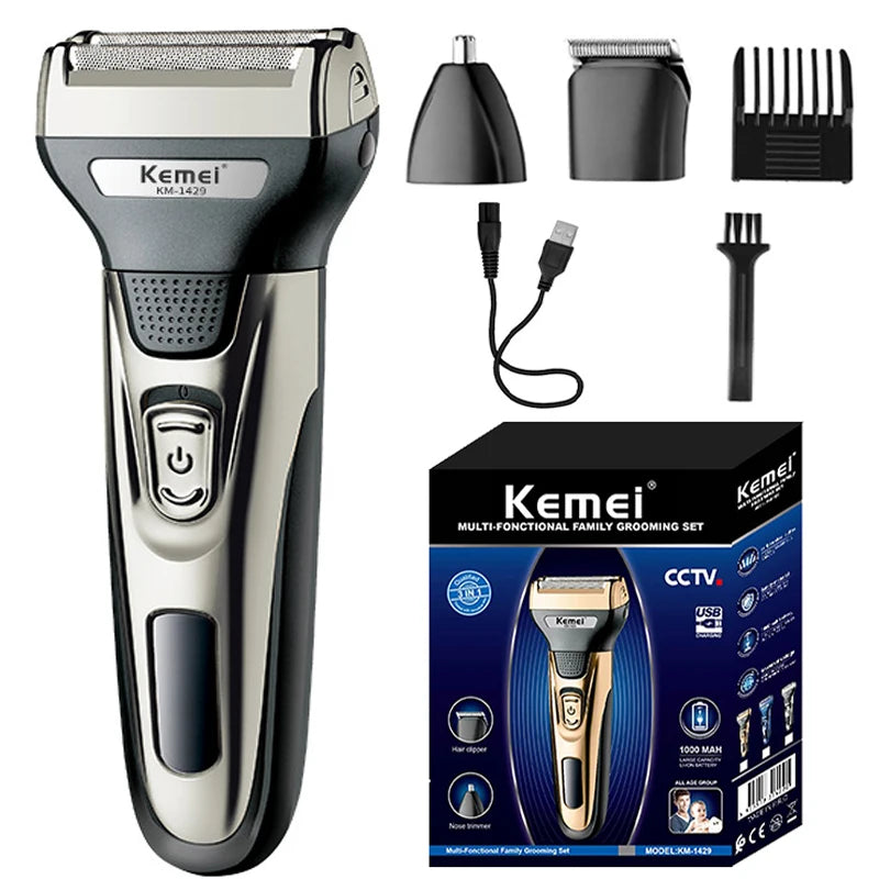 Kemei KM-1429 3-in-1 Electric Shaver and Hair Trimmer