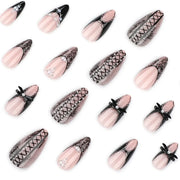 Black Bat Press-On Nails, 24-Piece Almond Set
