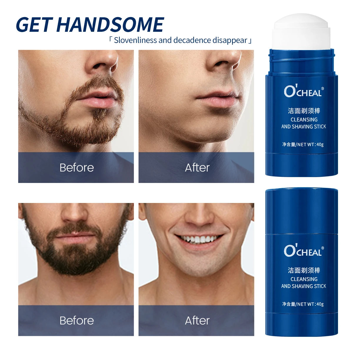 O'CHEAL Facial Cleansing and Shaving Gel Stick, 40g