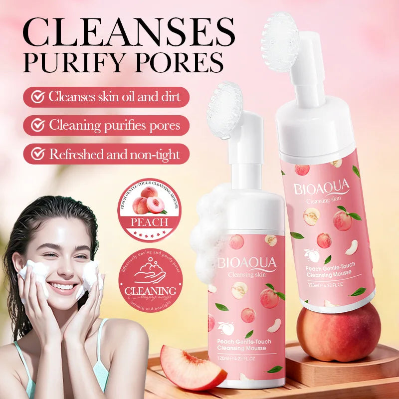 BIOAQUA Peach Facial Cleansing Mousse with Brush