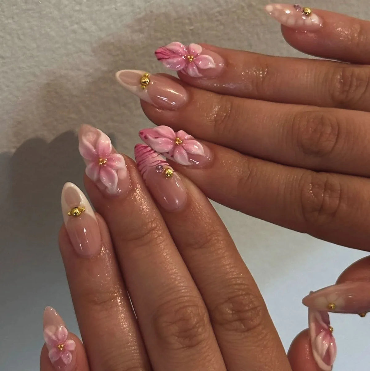 Pearl Starlight Floral Press-On Nails, 24-Piece Set