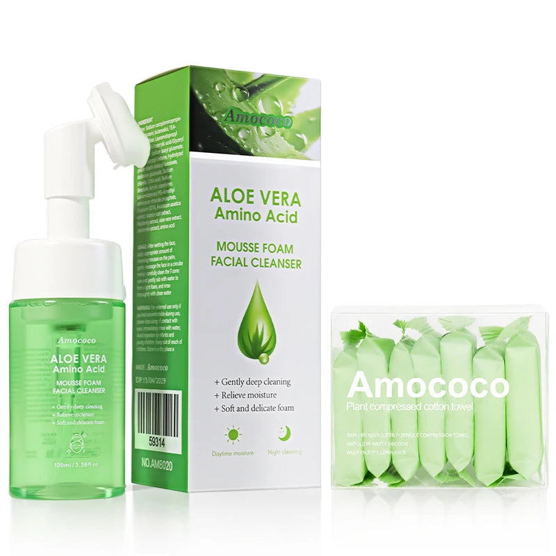 AMOCOCO Facial Cleanser Set with Compressed Towels