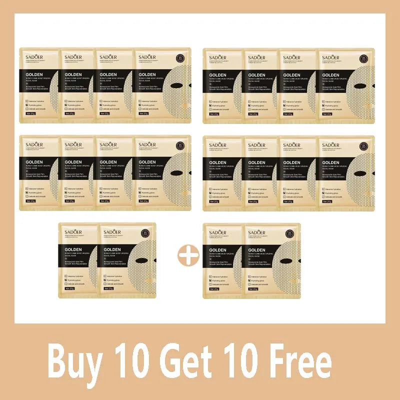 SADOER 24K Gold Facial Mask Sheets, 20 Pieces
