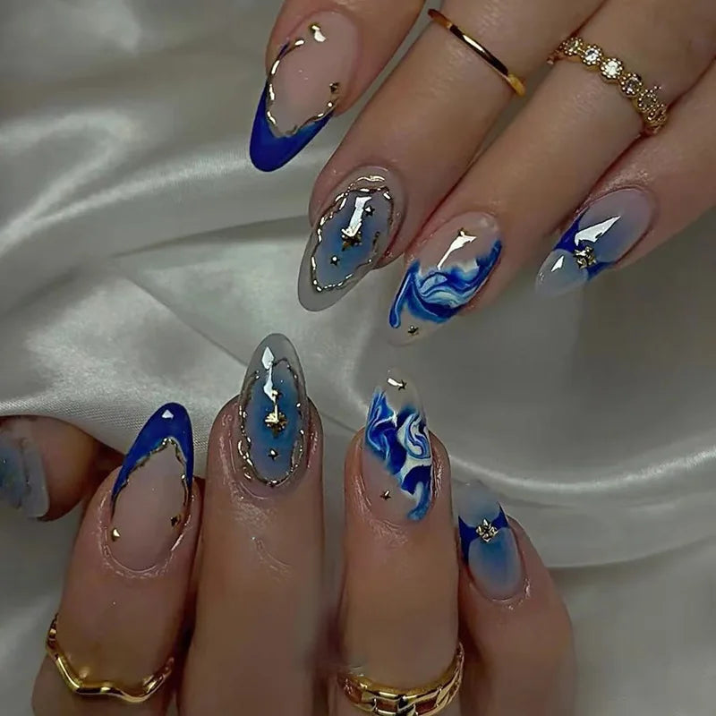 Romantic Y2K Star Press-On Nails, 24-Piece Almond Set