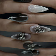 Black Bat Press-On Nails, 24-Piece Almond Set