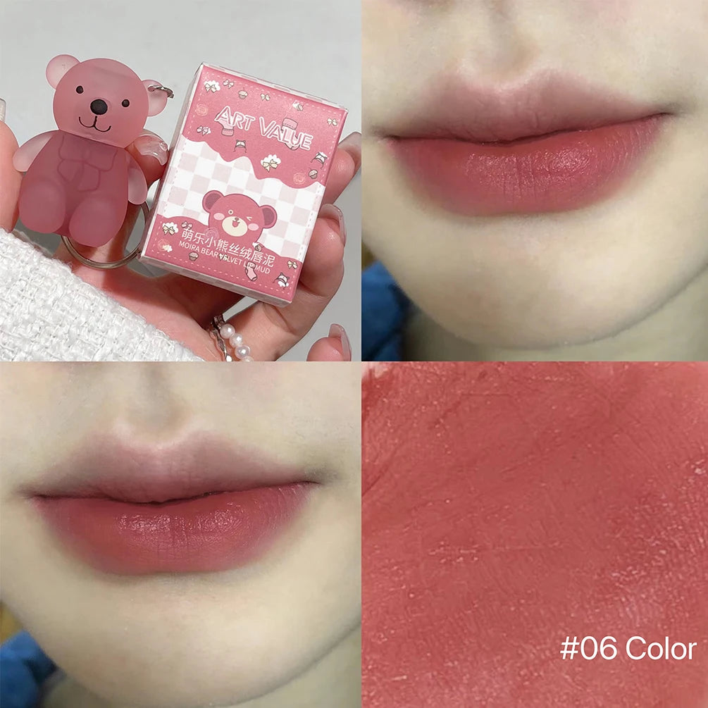 QIBEST Cute Bear Velvet Lip Mud Keychain