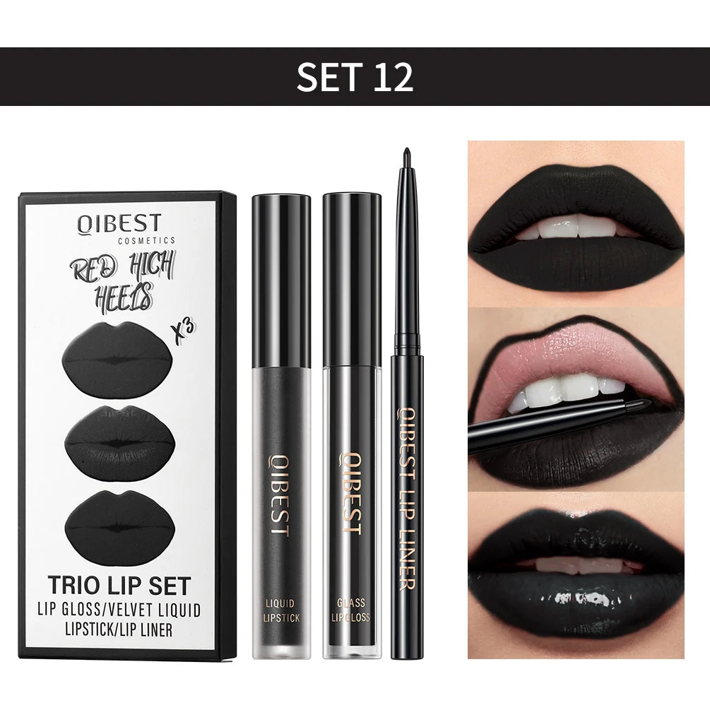 QIBEST 3-Piece Liquid Lip and Lip Liner Set