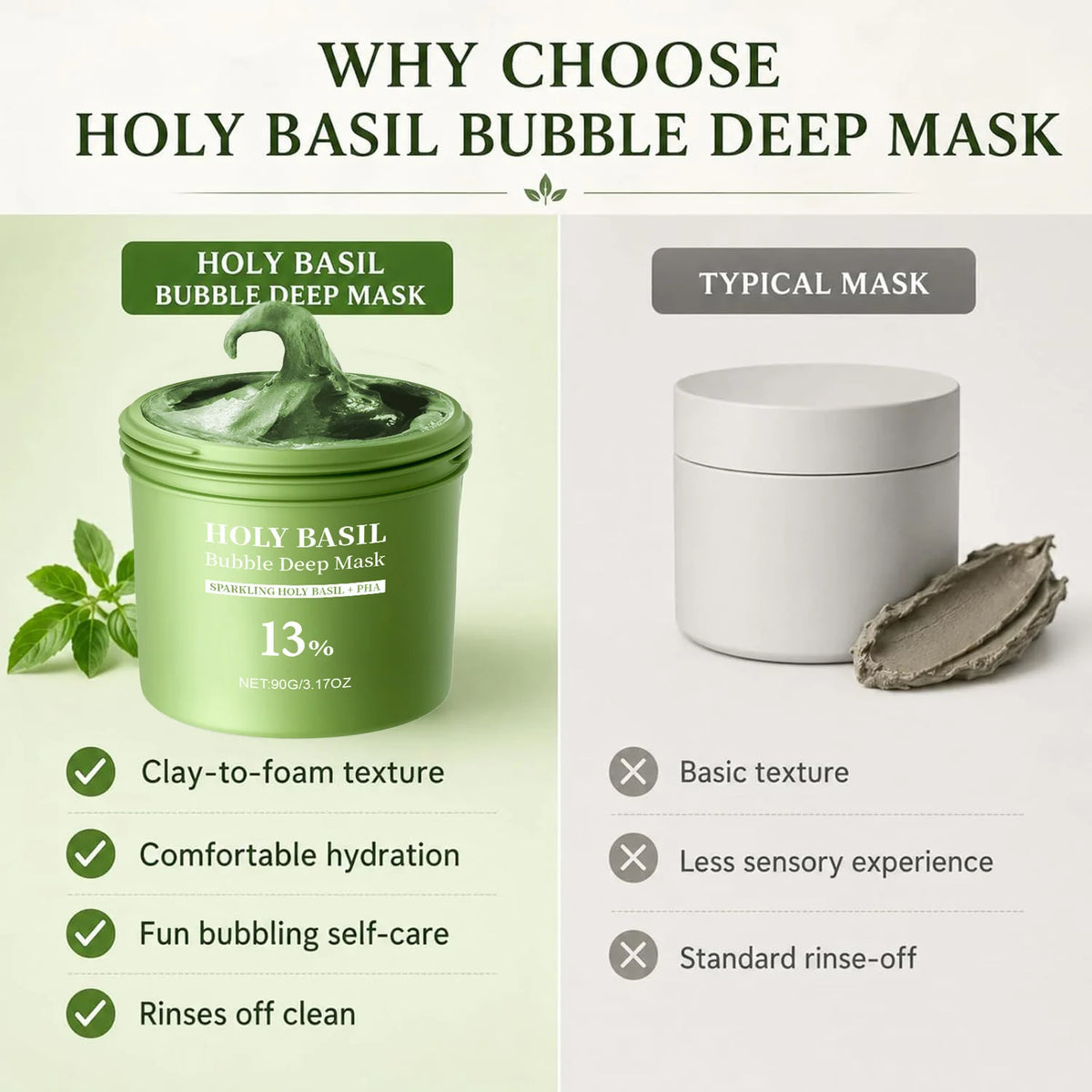 Holy Basil Bubble Clay-to-Foam Facial Mask with PHA, 90 g