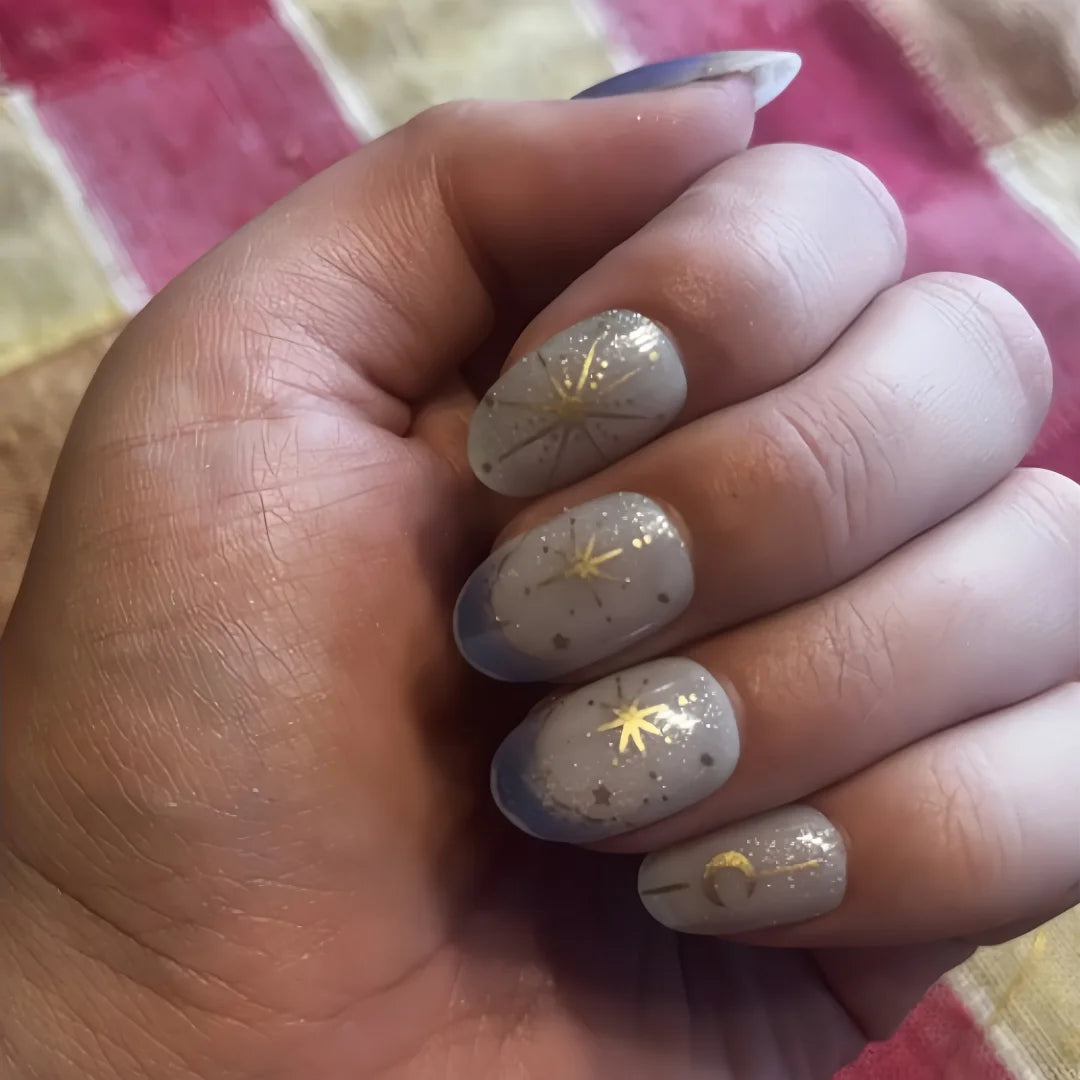 Romantic Y2K Star Press-On Nails, 24-Piece Almond Set