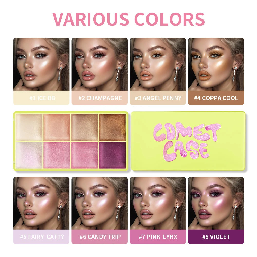 8-Color Cream Makeup Palette, Highlighter and Blush