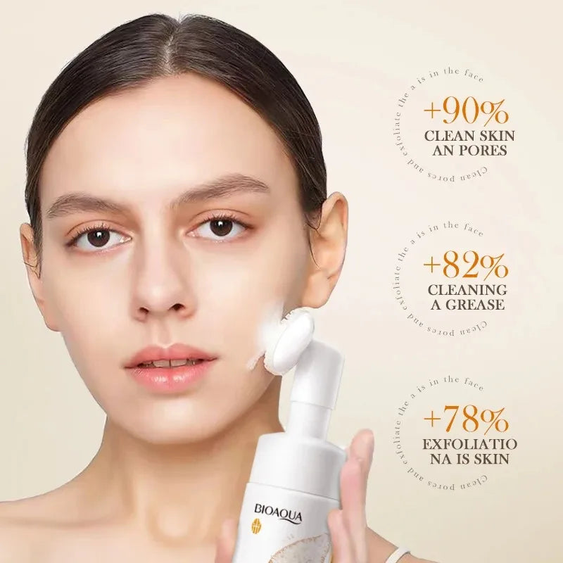 BIOAOUA Rice Foaming Facial Cleanser with Brush Head, 120 ml