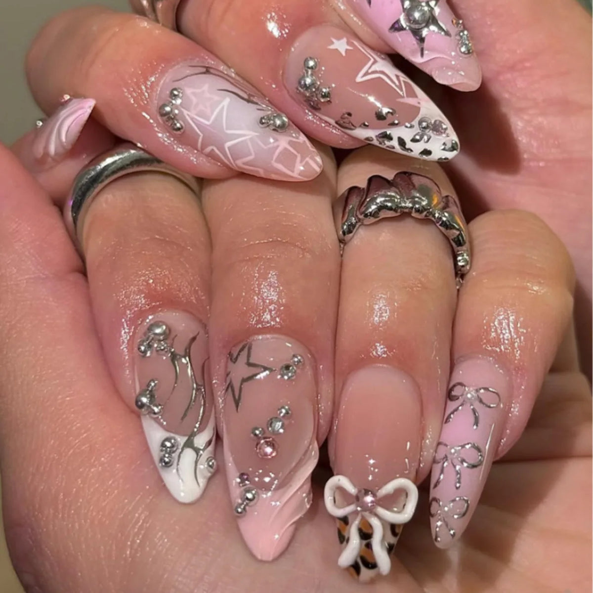 Black Bat Press-On Nails, 24-Piece Almond Set