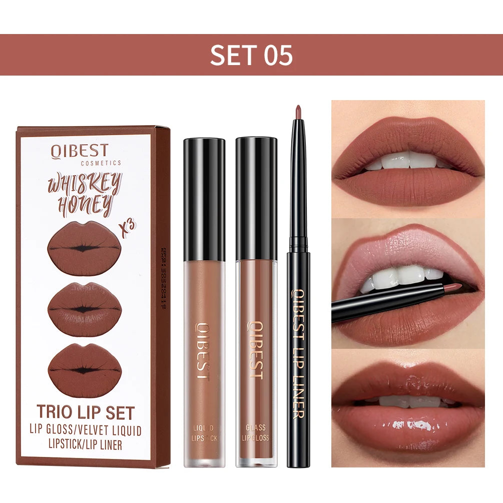 QIBEST 3-Piece Liquid Lip and Lip Liner Set