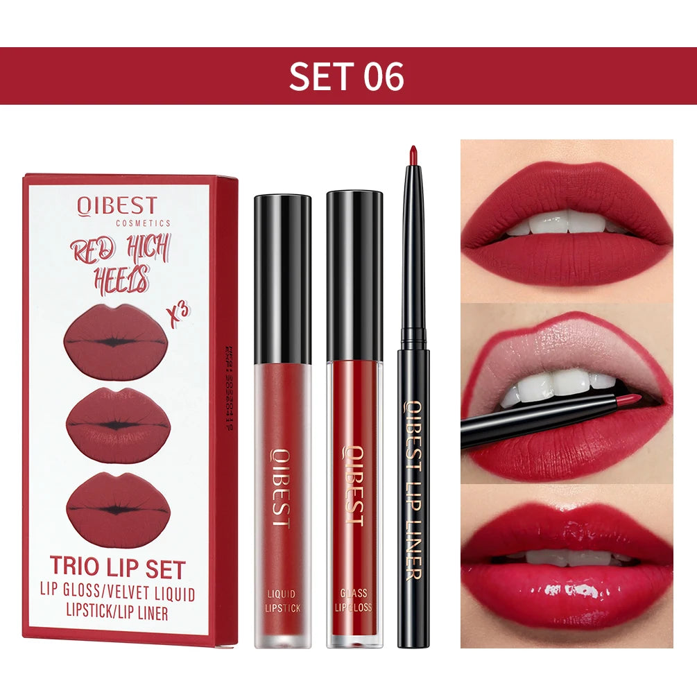 QIBEST 3-Piece Liquid Lip and Lip Liner Set
