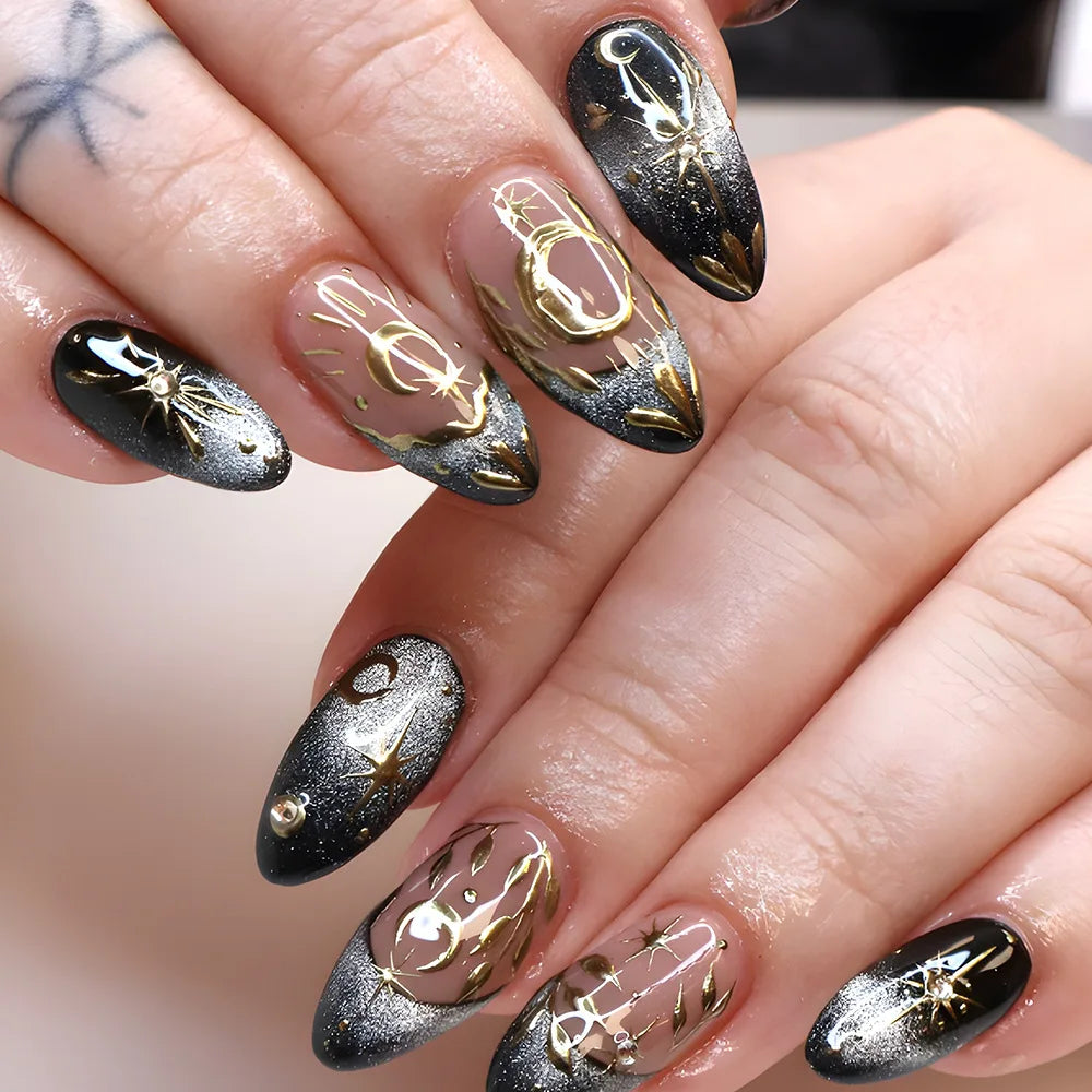 Romantic Y2K Star Press-On Nails, 24-Piece Almond Set