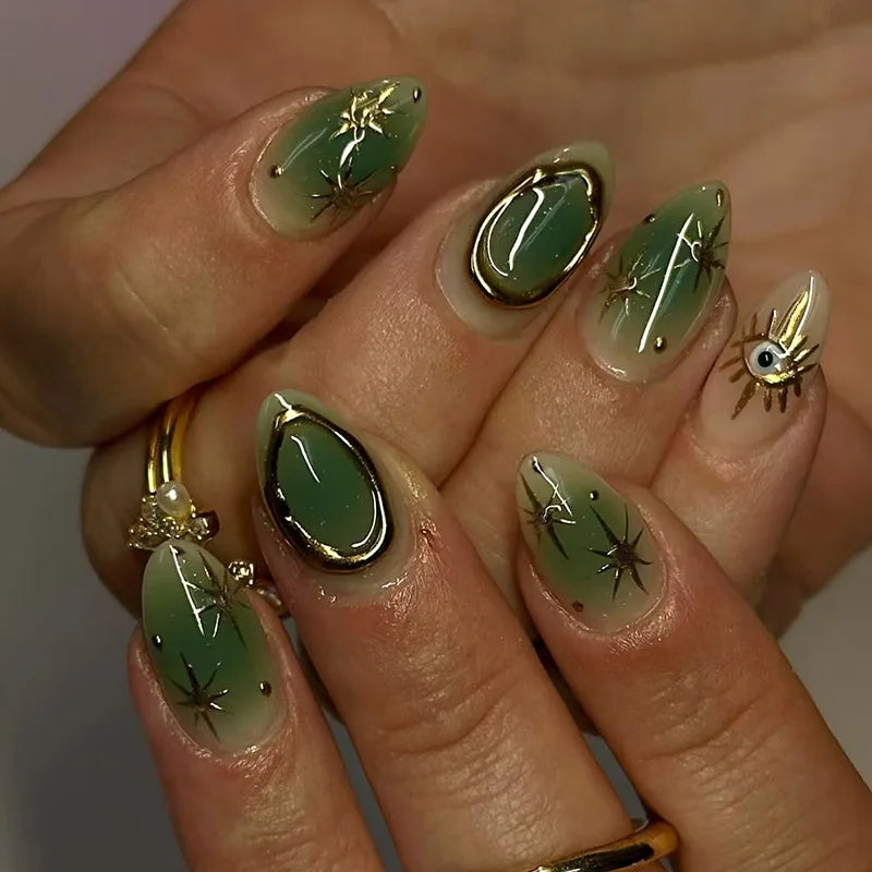 Romantic Y2K Star Press-On Nails, 24-Piece Almond Set