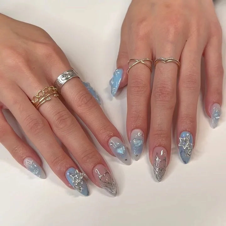 Romantic Y2K Star Press-On Nails, 24-Piece Almond Set