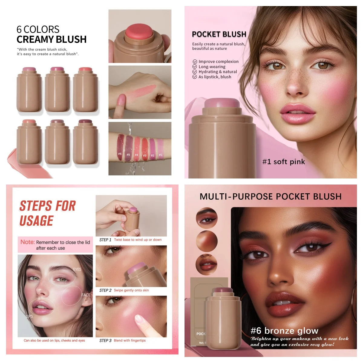 Multi-Use Blush Stick for Lips and Cheeks