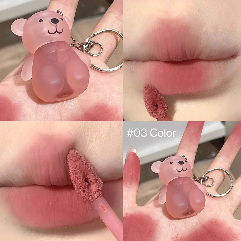 QIBEST Cute Bear Velvet Lip Mud Keychain
