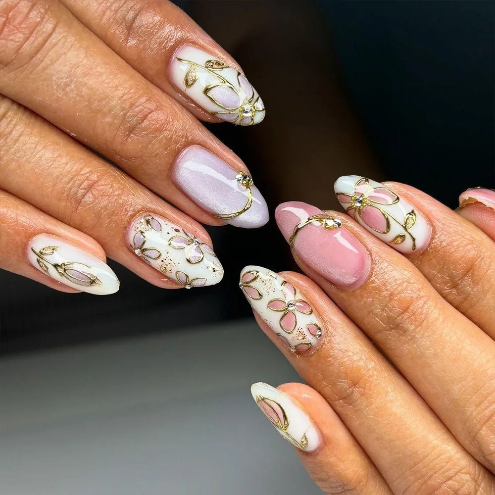Romantic Y2K Star Press-On Nails, 24-Piece Almond Set