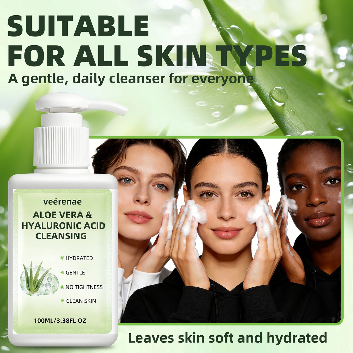 Veérenae Aloe Vera and Hyaluronic Acid Facial Cleanser