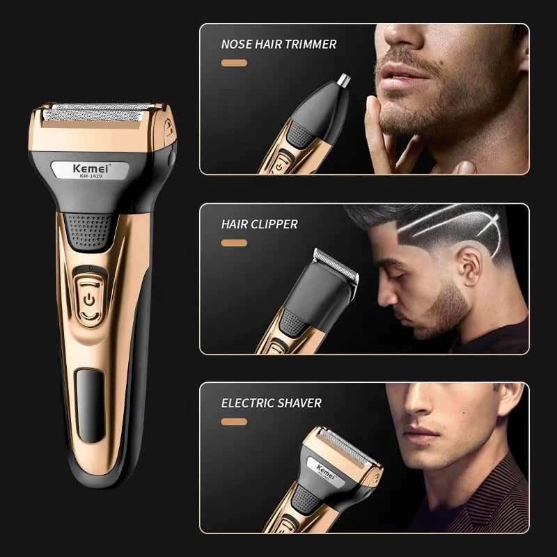 Kemei KM-1429 3-in-1 Electric Shaver and Hair Trimmer