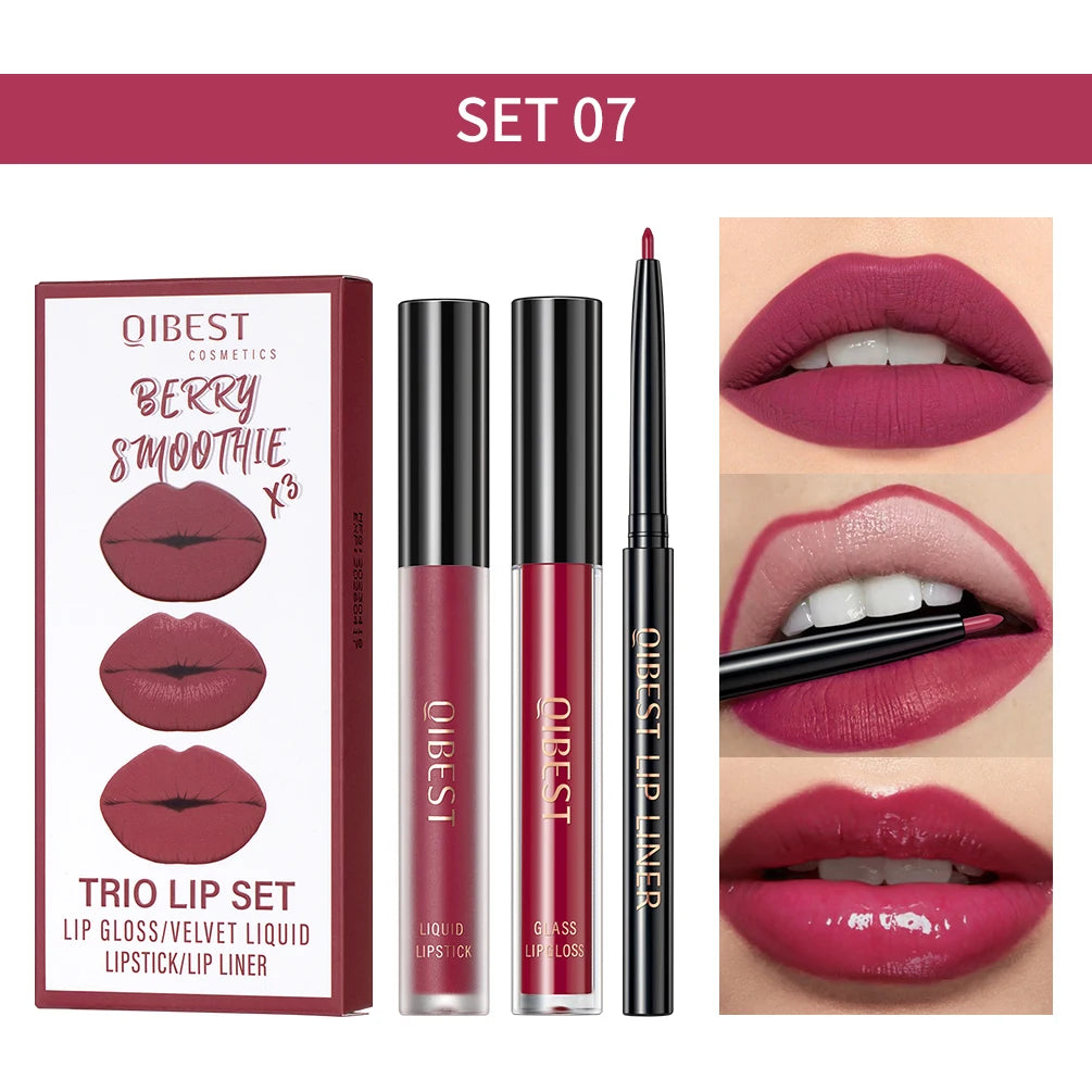 QIBEST 3-Piece Liquid Lip and Lip Liner Set